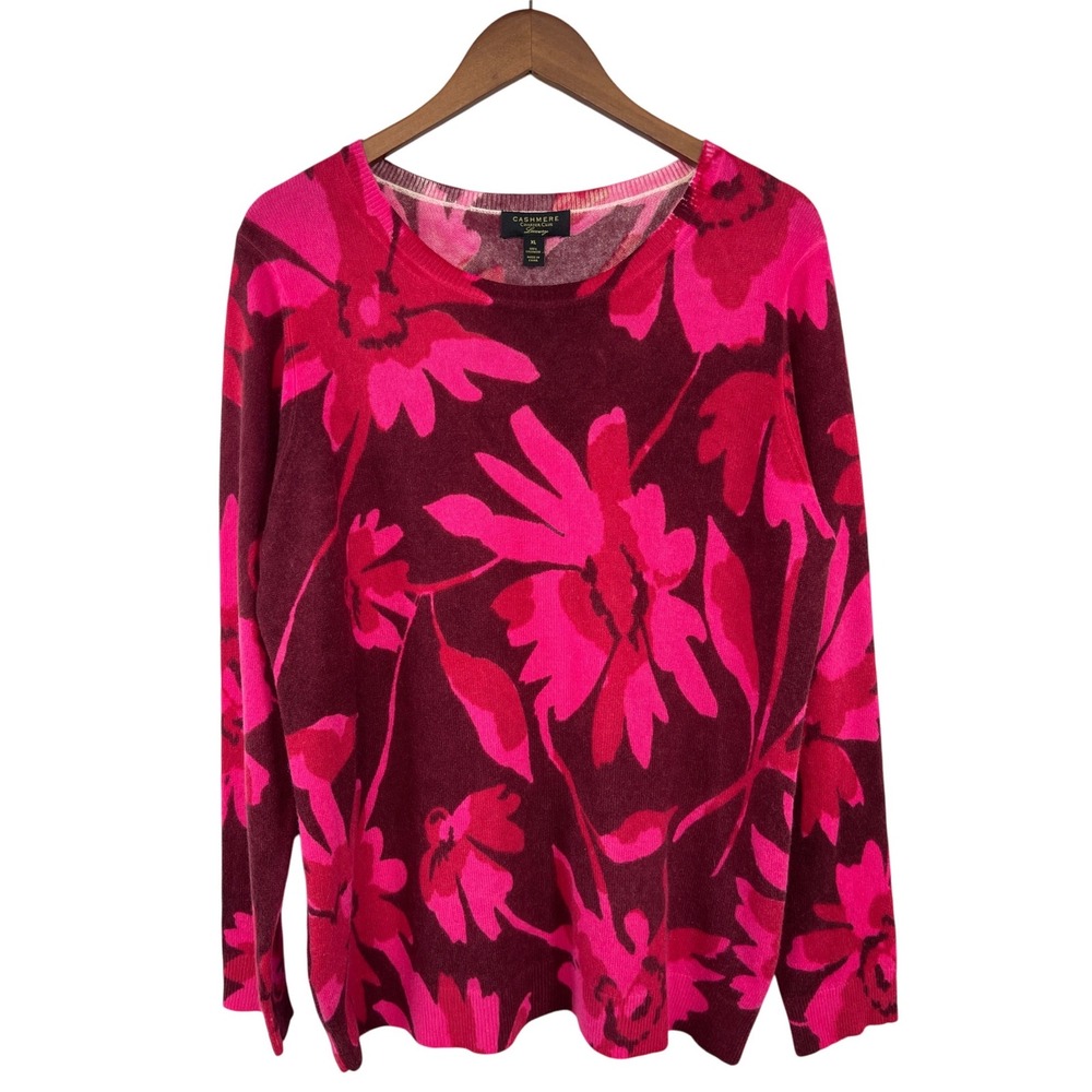 Charter Club Floral Cashmere Sweater XL Pink Wine Feminine Cottagecore Romantic